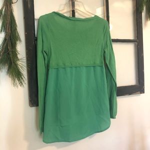 Anthropologie Green Sweater with Chiffon Back S